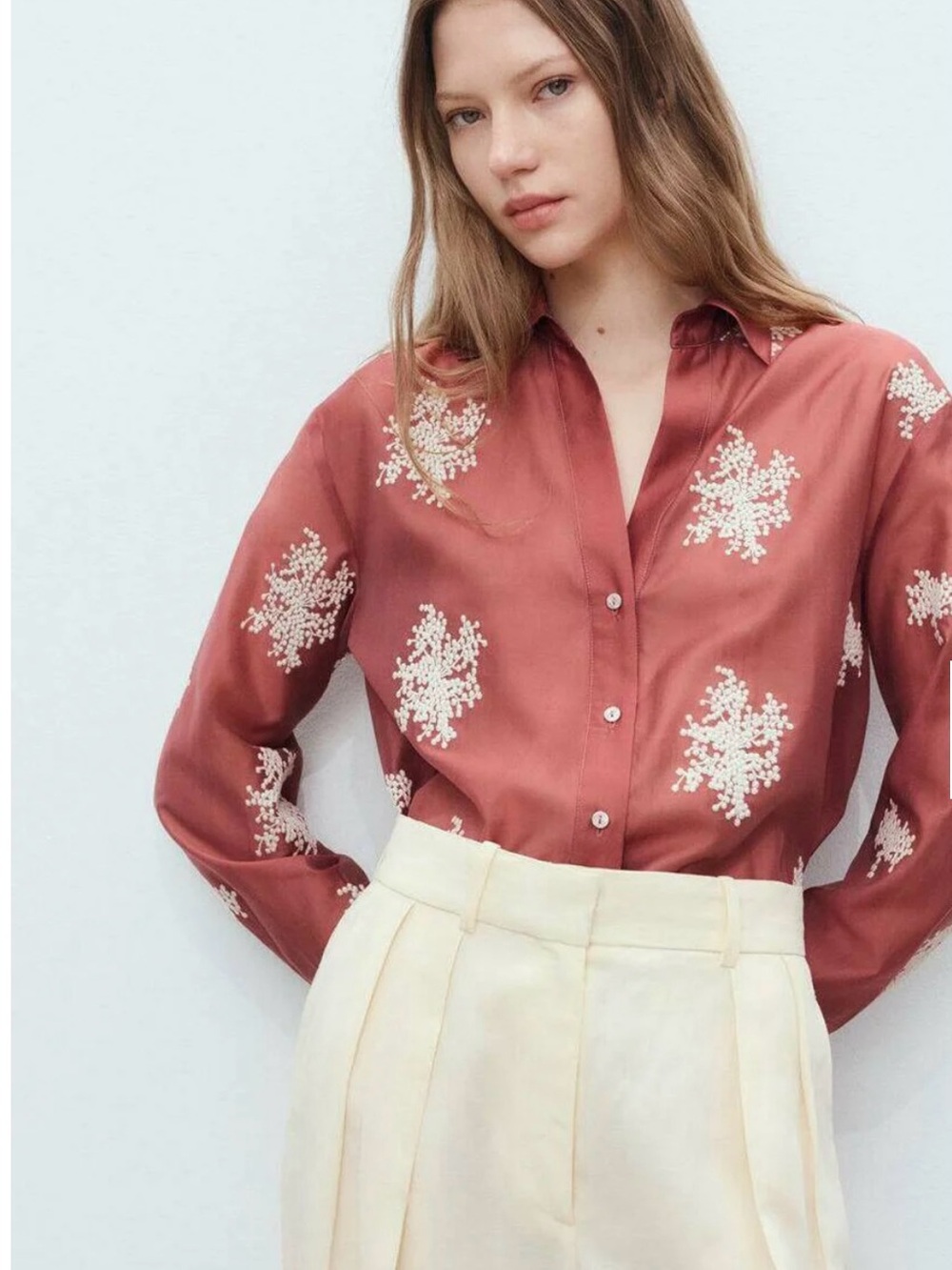 Mango Lyocell Rust Embroidered Button Down - Picture 5 of 7
